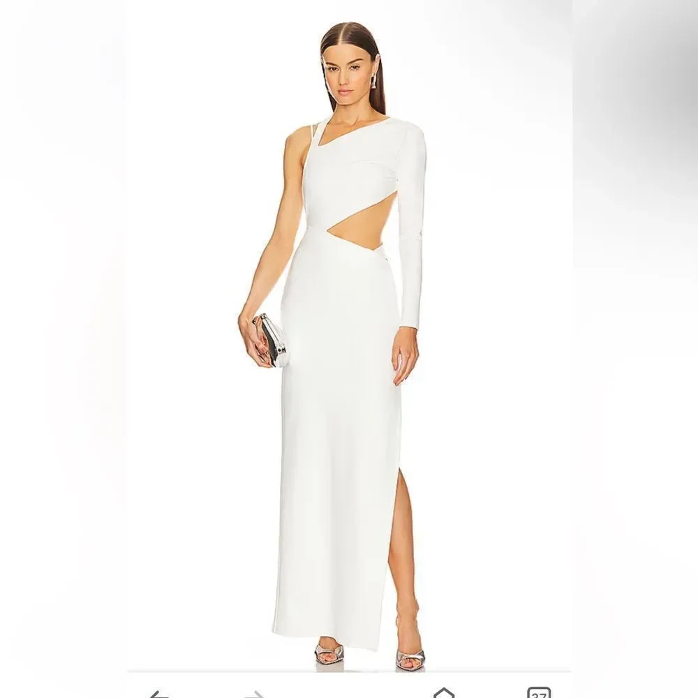 Michael Costello x Revolve Marianna gown maxi dress white cut out high slit XXS
